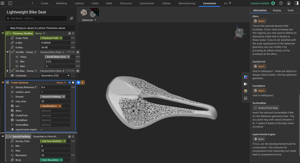 nTop interface showing a lightweight bike seat designed with integrated Spherene lattice structures
